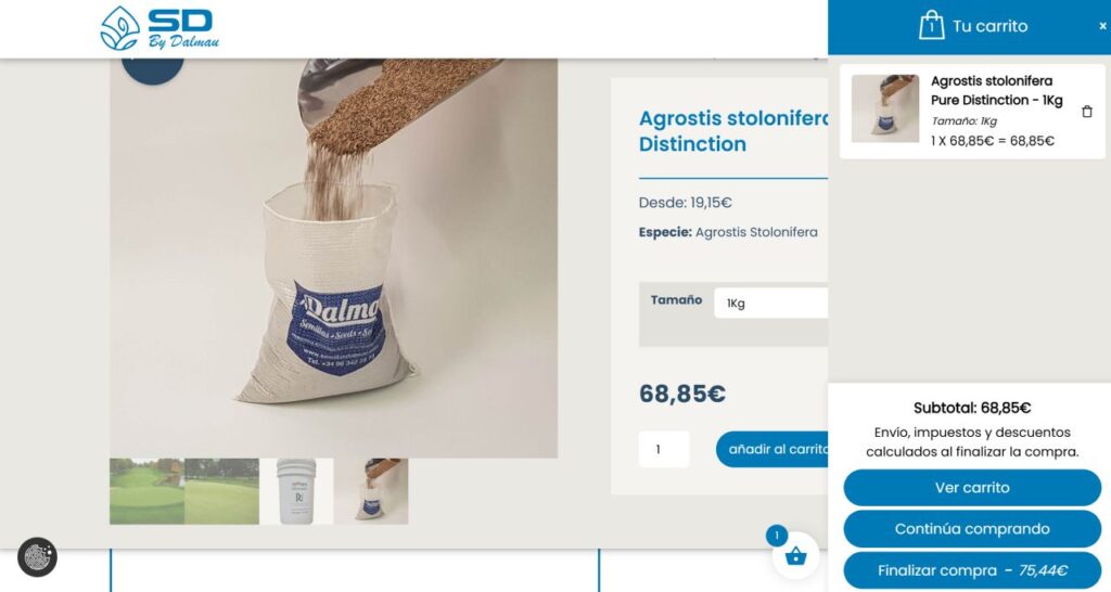 Captura de pantalla del proceso de ver el carrito de la compra en la tienda on line de semillas Dalmau