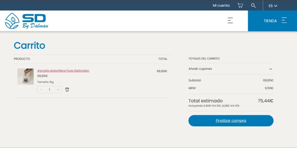 Captura de  pantalla ver en detalle carro de la compra Semillas 