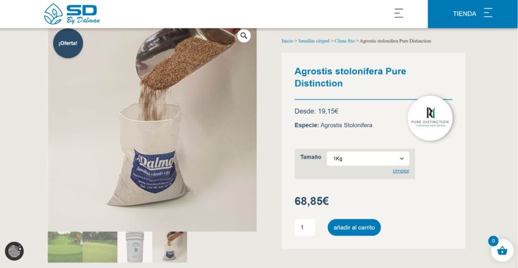 Captura de pantalla de la ficha de producto en el website de SD by Dalmau