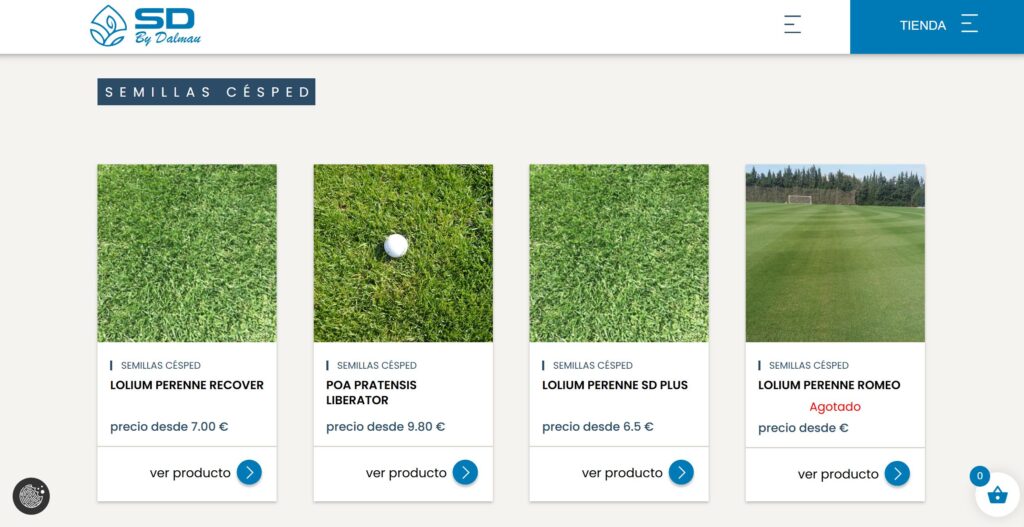 Listado de productos de semillas de césped en la tienda on line.